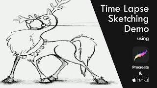 Procreate for iPad - Sketching Timelapse Demo: Reindeer Before & After Christmas