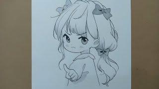 how to draw cute anime girl step by step || cute character drawing tutorial