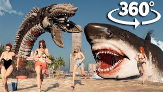 360º Megalodon Shark vs. Worm in Miami Beach VR life
