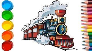 How to draw a train | Drawing train and coloring | Drawing steam Train for beginners