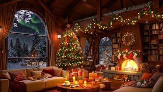 Warm Coffee Shop Ambience ️ Soft Jazz & Fireplace Sounds with Warm Firelight & Snowy Forest To Work