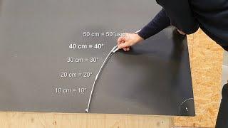 Gebindesteigung. Dachneigung über den Radius von  57,3  cm