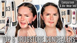 TOP 5 DRUGSTORE CONCEALERS COMPARISON | 8 Hour Wear Test | BEST DRUGSTORE CONCEALERS 2020