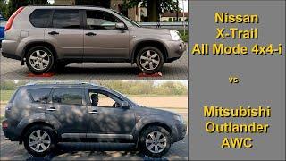 SLIP TEST - Nissan X-Trail All Mode 4x4-i vs Mitsubishi Outlander AWC - @4x4.tests.on.rollers