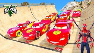 GTA 5 Spiderman Cars 3 DisneyCars Lightning McQueen, Mack Truck Mega Ramp Jump In Water Ep.93