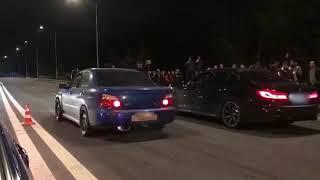 Brand new BMW M5 F90 drag race vs Subaru Impreza WRX STI