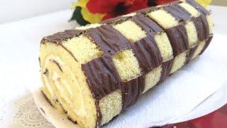 SHAXMAT RULETI TAYYORLASH / Oddiy va oson Rulet //ШАХМАТНЫЙ РУЛЕТ // CHECKERBOARD SWISS ROLL RECIPE