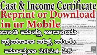 How to Download Caste & Income Certificate Online in Kannada / Caste Income download Online 2024-25