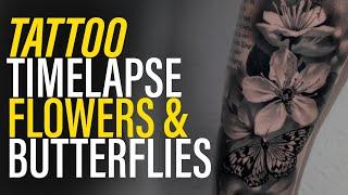 TATTOO TIMELAPSE || Flowers and Butterflies