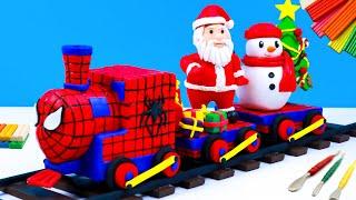 DIY Christmas train mixed superheroes Spider man vs Santa Claus with clay  Polymer Clay Tutorial