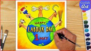 How to draw Labour day poster drawing || step by step easy 1 May project chart making
