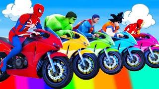 الأبطال الخارقين على القضبان دوامة قمع جسر ‍️ SPIDER MAN!on Motorcycle in Spiral Bridge Stunt R