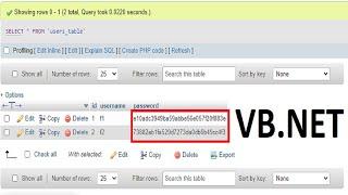 Programming in Visual Basic.NET:  Insert encrypt password  into  MySQL table database in VB.NET