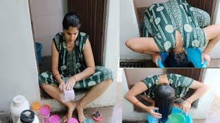 hair wash vlog/desi style hair wash and hair dunk in tub/hair wash and shower vlog/village girl