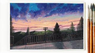 Sunset Landscape Painting ｜ Poster Color Painting