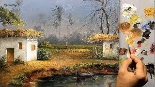 Landscape Oil Painting  Happy Morning From An Egyptian Village By Yasser Fayad