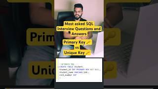 Primary Key vs Unique Key - most important SQL interview Questions #shorts #coding #sql #sqlqueries