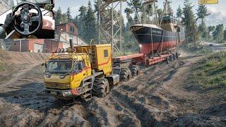 Azov 4220 Antartic - Towing a Boat on a Difficult Forest | SnowRunner | Logitech G29 Gameplay | #722