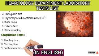 HEMATOLOGY department laboratory tests list.