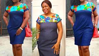 How to cut and sew a Combo of Ankara Fabric with Jean Material | Beginners friendly