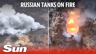 Ukrainian precision strikes obliterate entire Russian convoy as tanks keep burning