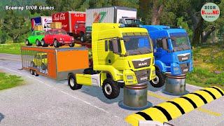 Double Flatbed Trailer Truck vs speed bumps|Busses vs speed bumps|Beamng Drive|855