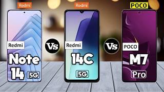 Redmi Note 14 5G Vs Redmi 14C 5G Vs Poco M7 pro 5G - Full Comparison 