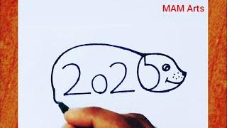 Dog drawing easy from number 2025 // Easy Happy New year 2025 drawing // #newyeardrawingeasy