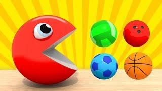 Learning Colors - PACMAN Colored Sports Balls | Developing cartoons for kids