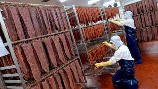 3 tons of production per day! The process of making beef jerky. Amazing Korean jerky factory