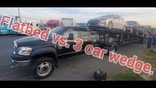 Hotshot trucking. 3 car wedge vs 40ft Flatbed