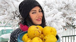 #2 Easy and Fast Recipe for QUINCE JAM On a Snowy Day In Iran Iranian Village Vlog