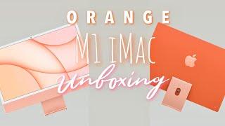 Orange M1 iMac Unboxing | 24” iMac + accessories, ASMR, aesthetic desk set up, orange Aesthetic 