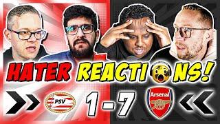 ARSENAL RIVALS & HATERS SALTY  REACTION TO PSV 1-7 ARSENAL | CHAMPIONS LEAGUE FAN REACTIONS