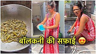 बालकनी को किया आज पूरा साफ़-सफ़ाई  | House Cleaning Vlog Indian Mom Saree | Indian Vlog  #vlogs