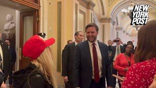 VP-elect JD Vance jokes with Rep. Marjorie Taylor Greene that his mom makes her 'look like' a dem