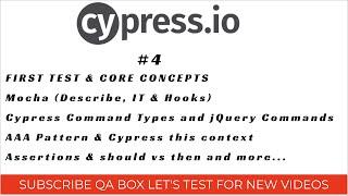 Part 4 -Cypress First Test, Mocha Describe, IT and Hooks, Command Types, Mix sync async code & this