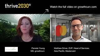 Pamela Young of growthcurv talks with Matthew Driver of Mastercard in Singapore on thrive2030