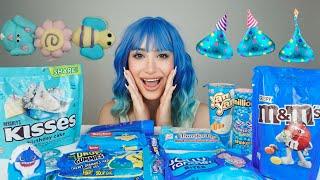 ASMR EATING BLUE FOOD MUKBANG,JUICYDROPS GUMMIES,JELLY ROPES,JOLLY RANCHER,HERSHEY’S KISSES,OOZETUBE