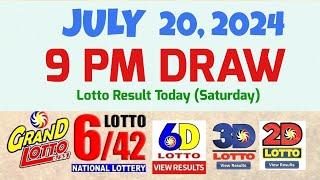 Lotto Result Today 9pm draw July 20, 2024 6/55 6/42 6D Swertres Ez2 PCSO#lotto