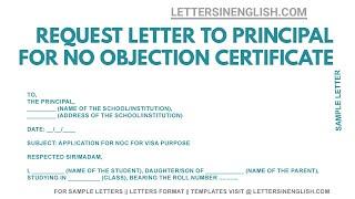 Request Letter to School Principal for NOC (No Objection Certificate) for Visa | Letters in English