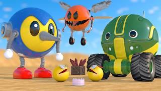 Pacman &  Pinocchio Bot vs Tractor Robot & BuzzBot Fly Robot Pacman