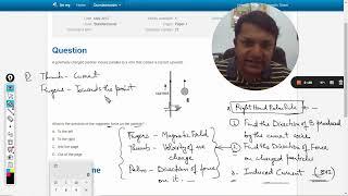 A positively-charged particle moves parallel to a wire that carries a current upwards.