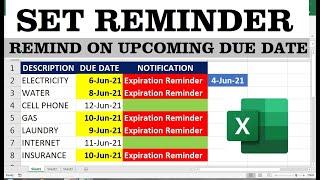 how to set due date in excel | SET REMINDER | NOTIFICATION create reminders with excel worksheet