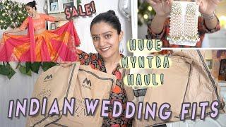 myntra indian wedding guest outfits + jewellery EOR Sale Try-On Haul 2022 | ready to wear lehengas