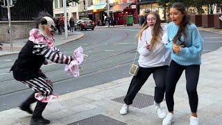 Crazy clown in the city prank