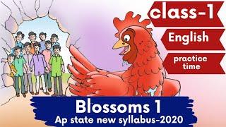 blossoms 1, 1st class English rhymes and lessons, practice time, A red hen, A.P state new textbook
