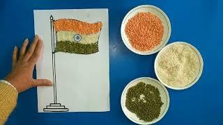 HOW TO MAKE TRICOLOR FLAG WITH RICE & PULSES (INDEPENDENCE DAY SPECIAL CRAFT) EASY AND SIMPLE CRAFT