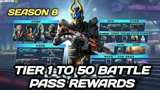 Season 8 Tier 1 to 50 All Battle pass Rewards Codm Season 8 All Battle pass Characters & All Weapons