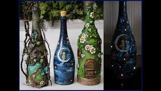 Upcycled wine bottles with fairy lights DIY tutorial / Fairy house / Miniature worlds / Fantasy art